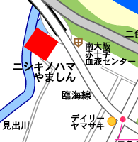 お車でお越しの場合阪神高速「貝塚出口」より２つ目の高架の側道を左へ